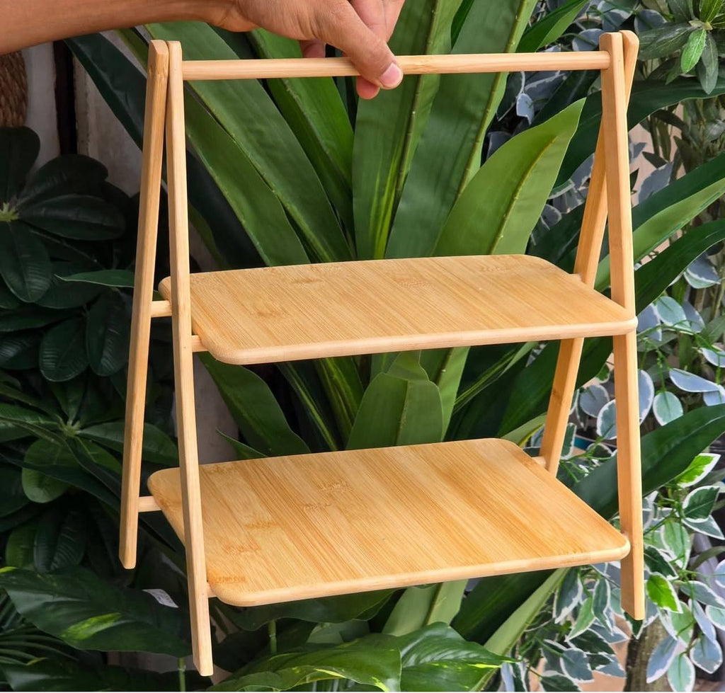 Étagère à Deux Niveaux en Bambou