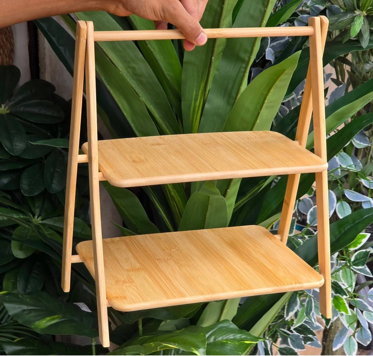 Étagère à Deux Niveaux en Bambou
