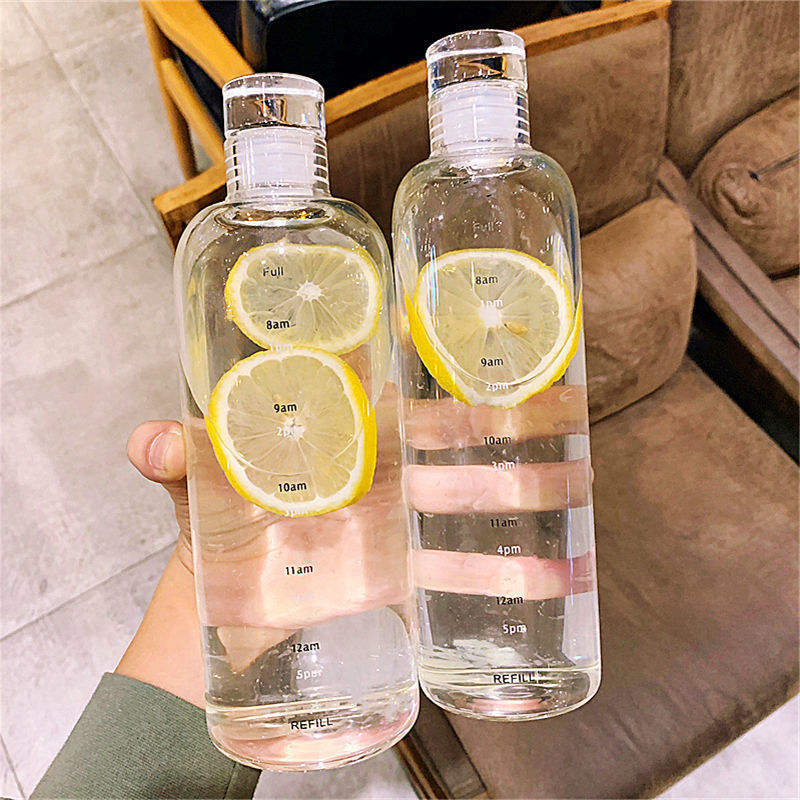 Bouteille d’Eau Transparente 1 L avec Marqueur de Temps