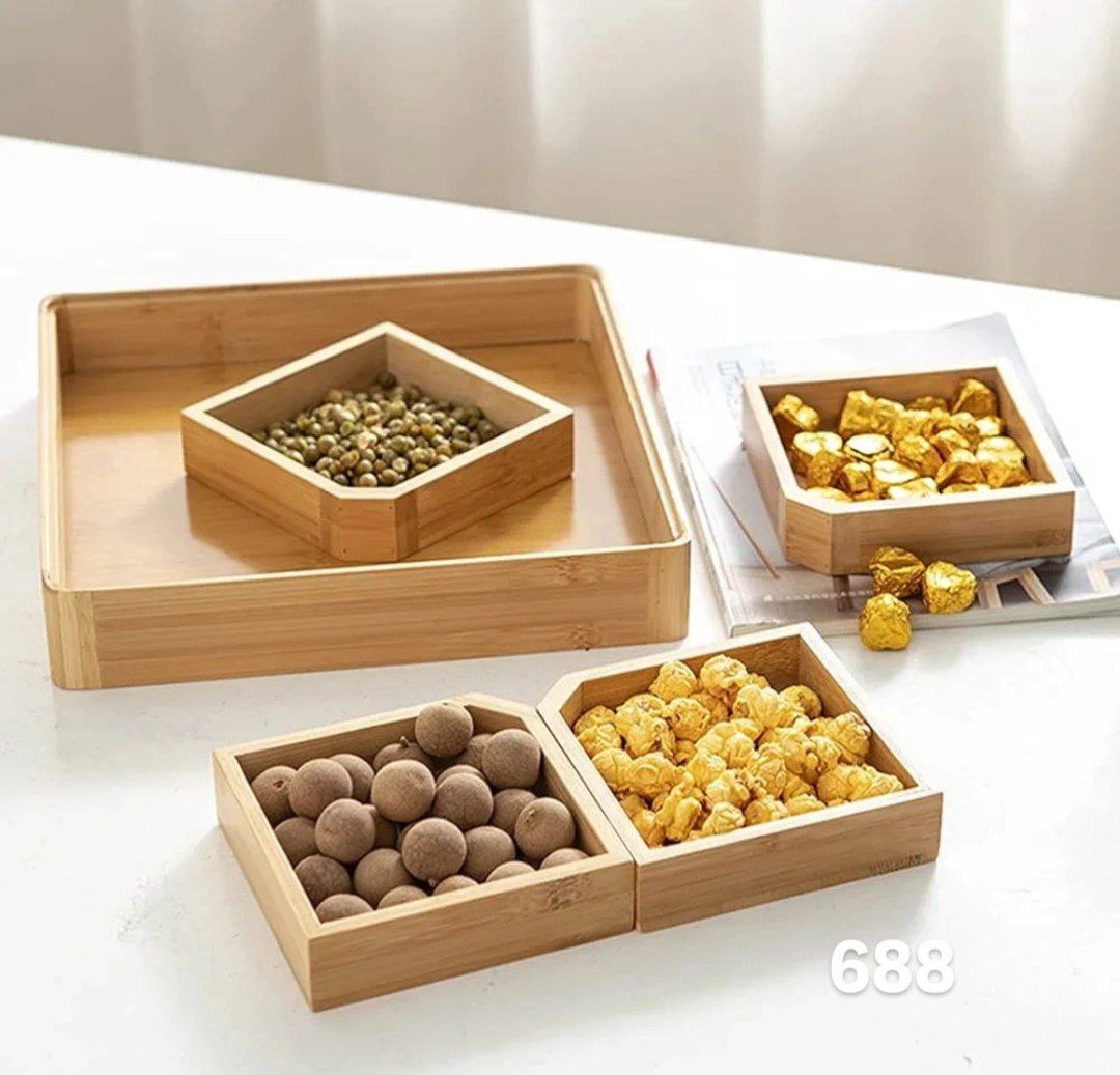 Plateau de service divisé en bois avec couvercle - Mahally.ma