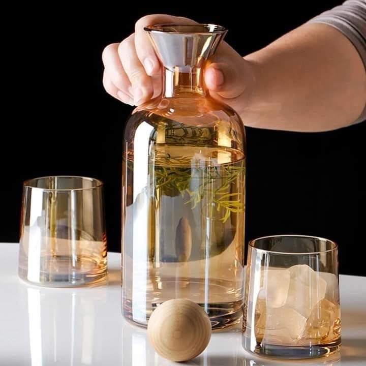 Ensemble de Carafe en Verre avec Couvercle en Bois - 7 Pièces - Mahally.ma