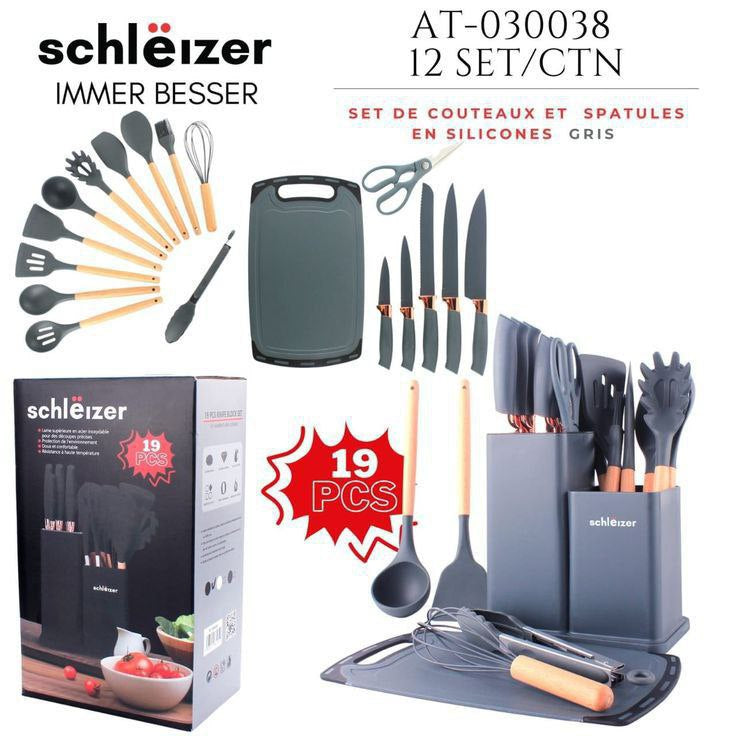 Ensemble d'ustensiles de cuisine en silicone 19pcs