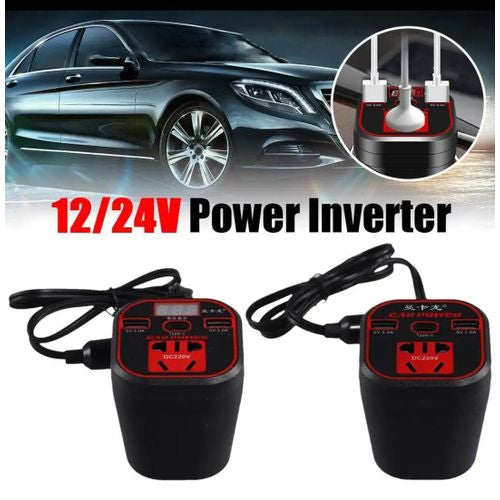 Convertisseur Onduleur voiture 12V 24V à 220V, 4 USB, Chargeur Téléphone Voiture - 200W