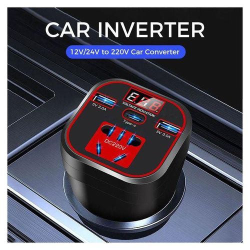 Convertisseur Onduleur voiture 12V 24V à 220V, 4 USB, Chargeur Téléphone Voiture - 200W