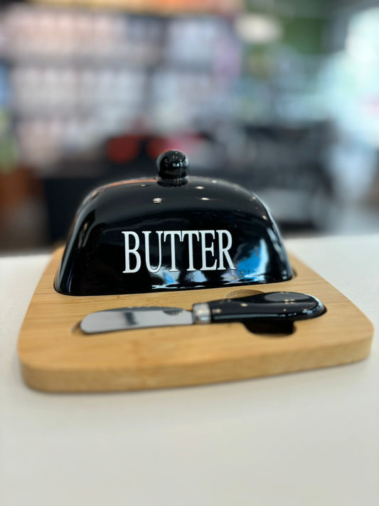 Beurrier en verre avec couvercle
