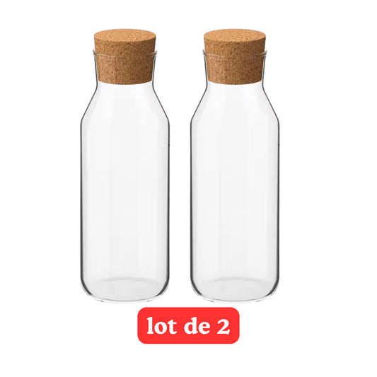 Lot de 2 Bouteilles en verre avec couvercle en liège 1L - Mahally.ma