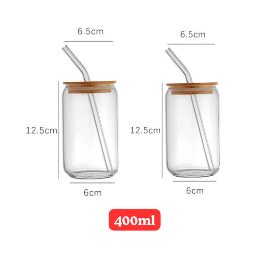 Lot de 2 Tasses en verre avec couvercle et paille - Mahally.ma