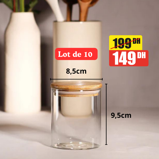 Lot de 10 bocaux en verre 450ml - Mahally.ma