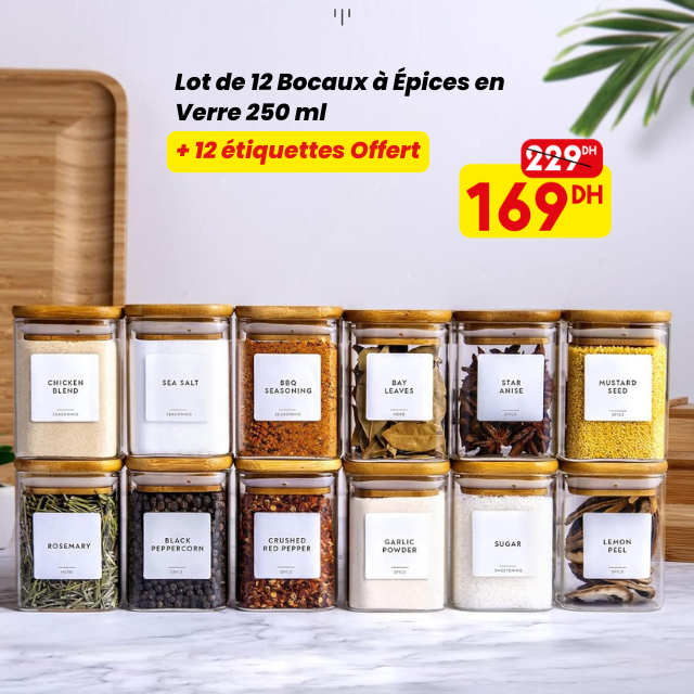 Lot de 12 Bocaux à Épices en Verre 250 ml