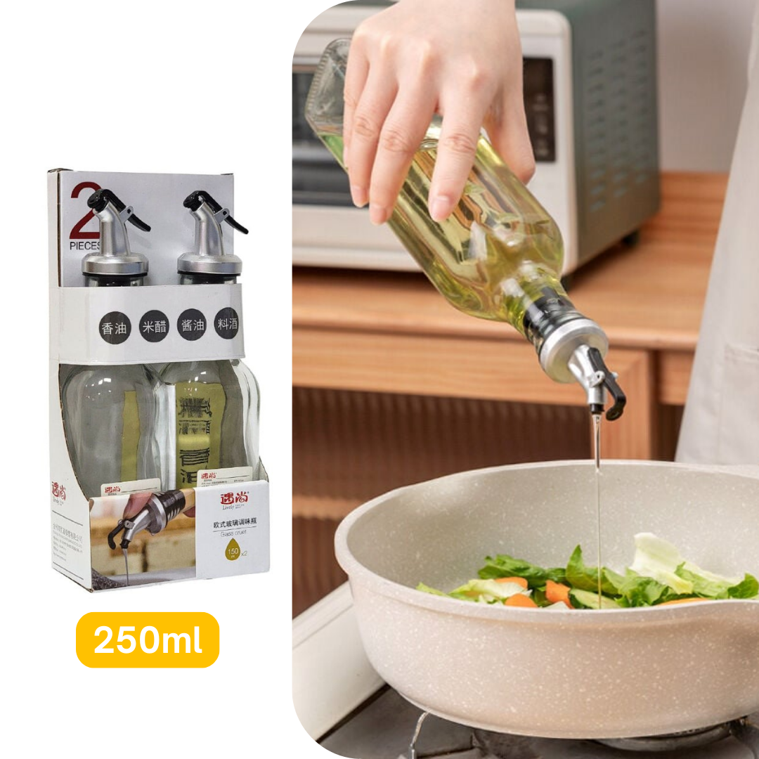 Lot de 2 Bouteilles Distributrices de Vinaigre en Verre 250 ml avec Bec Verseur - Mahally.ma