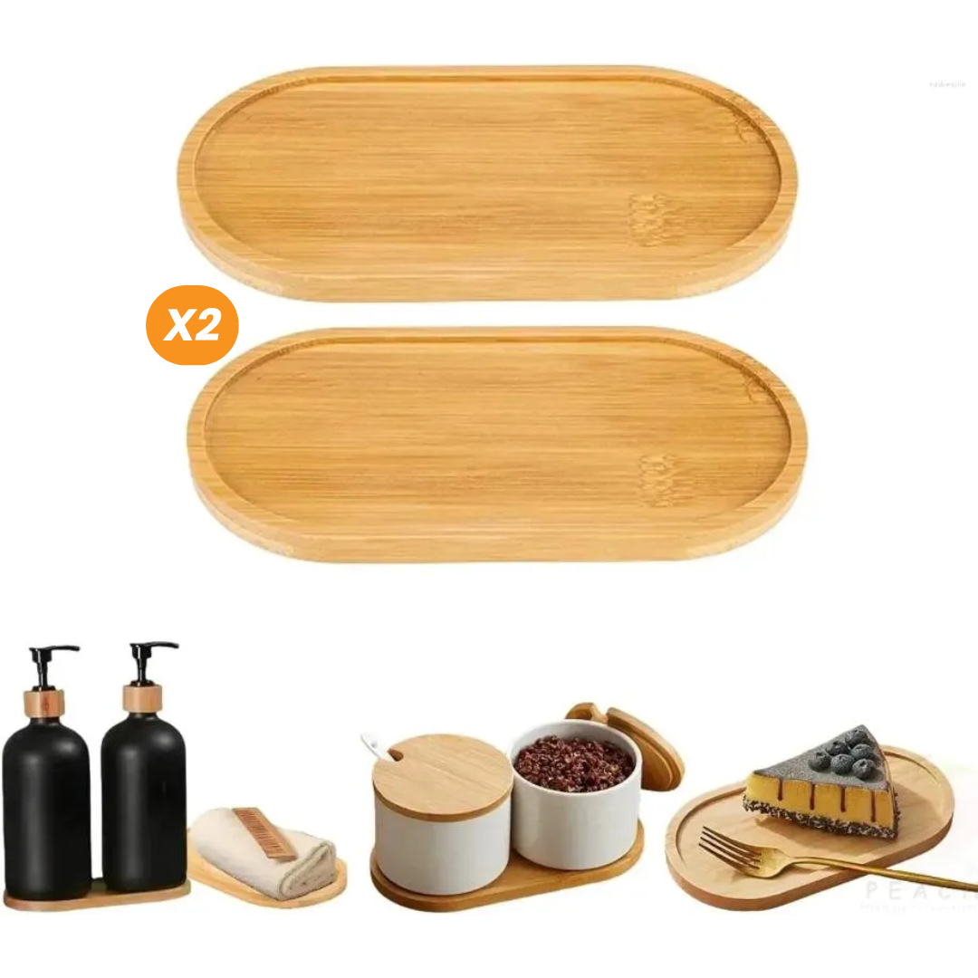 Lot de 2 Plateaux En Bambou 18 cm
