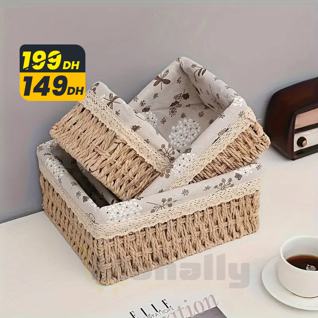 Lot de 3 Paniers de Rangement en Rotin - Mahally.ma