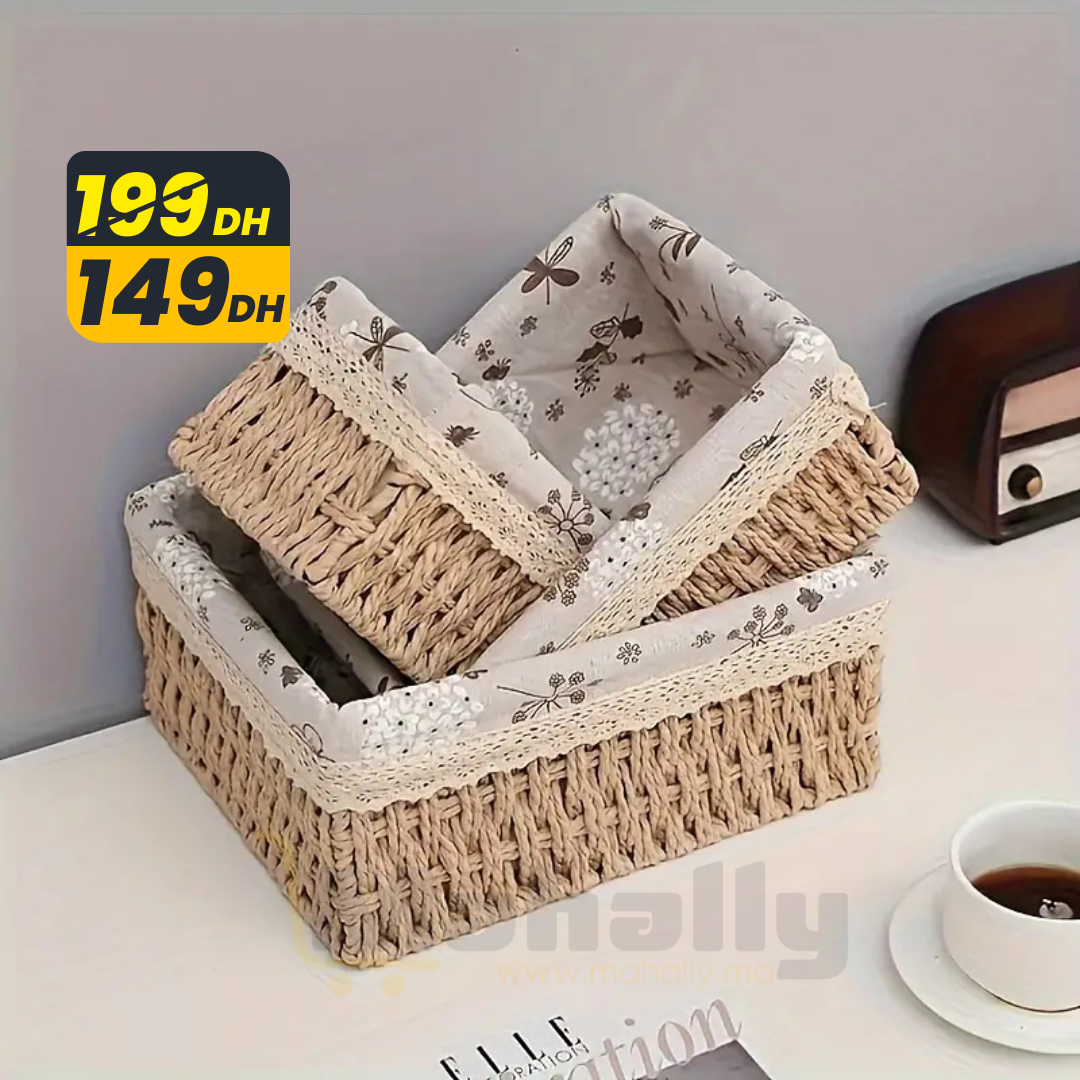 Lot de 3 Paniers de Rangement en Rotin - Mahally.ma