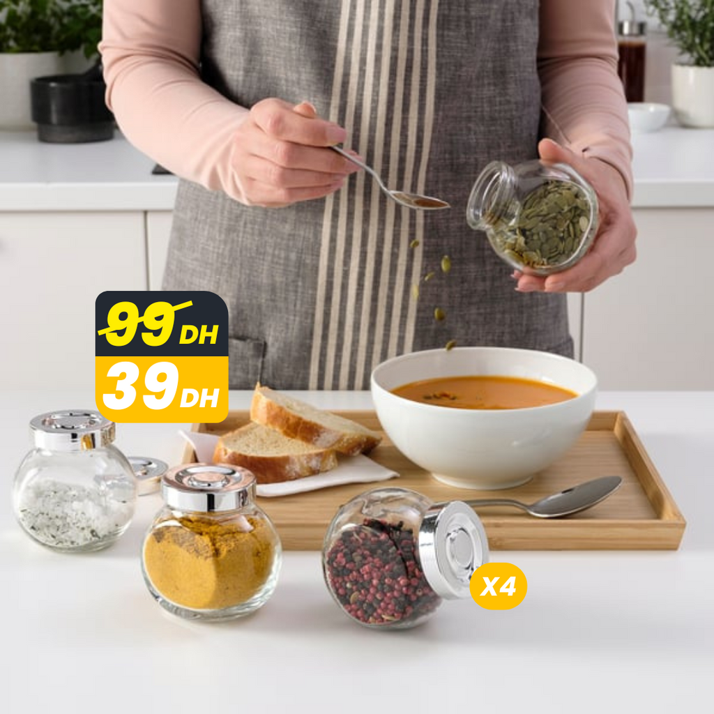 🍃 Lot de 4 Bocaux à Épices en Verre – 200 ml