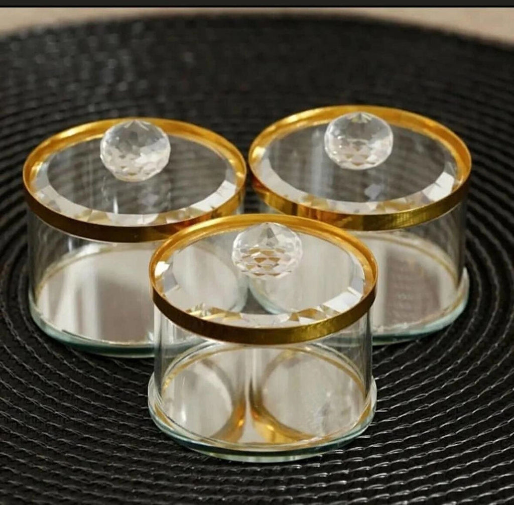 Lot de 4 Boîtes à Bonbons en Cristal avec Détails Dorés - Mahally.ma