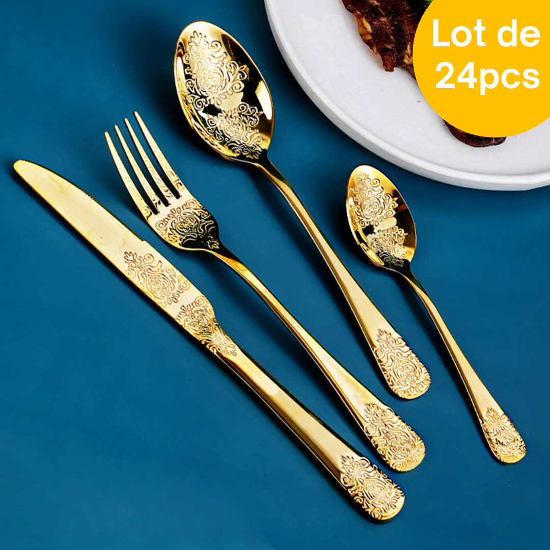 Lot de 24 couverts dorés en acier inoxydable - Mahally.ma