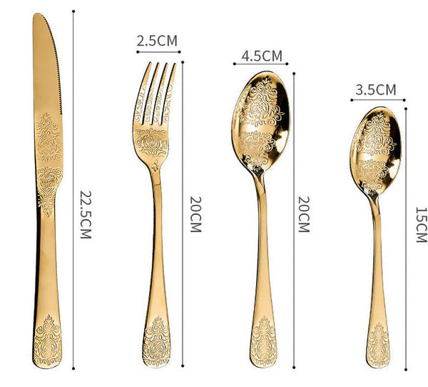 Lot de 24 couverts dorés en acier inoxydable - Mahally.ma