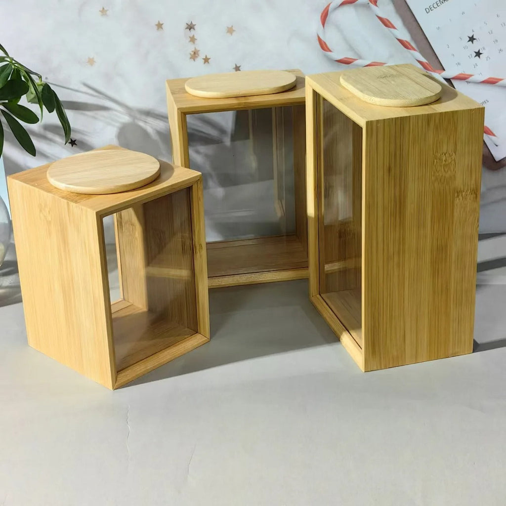 Lot de 3 Boîtes de Rangement Rectangulaires en Bambou avec Couvercle Transparent