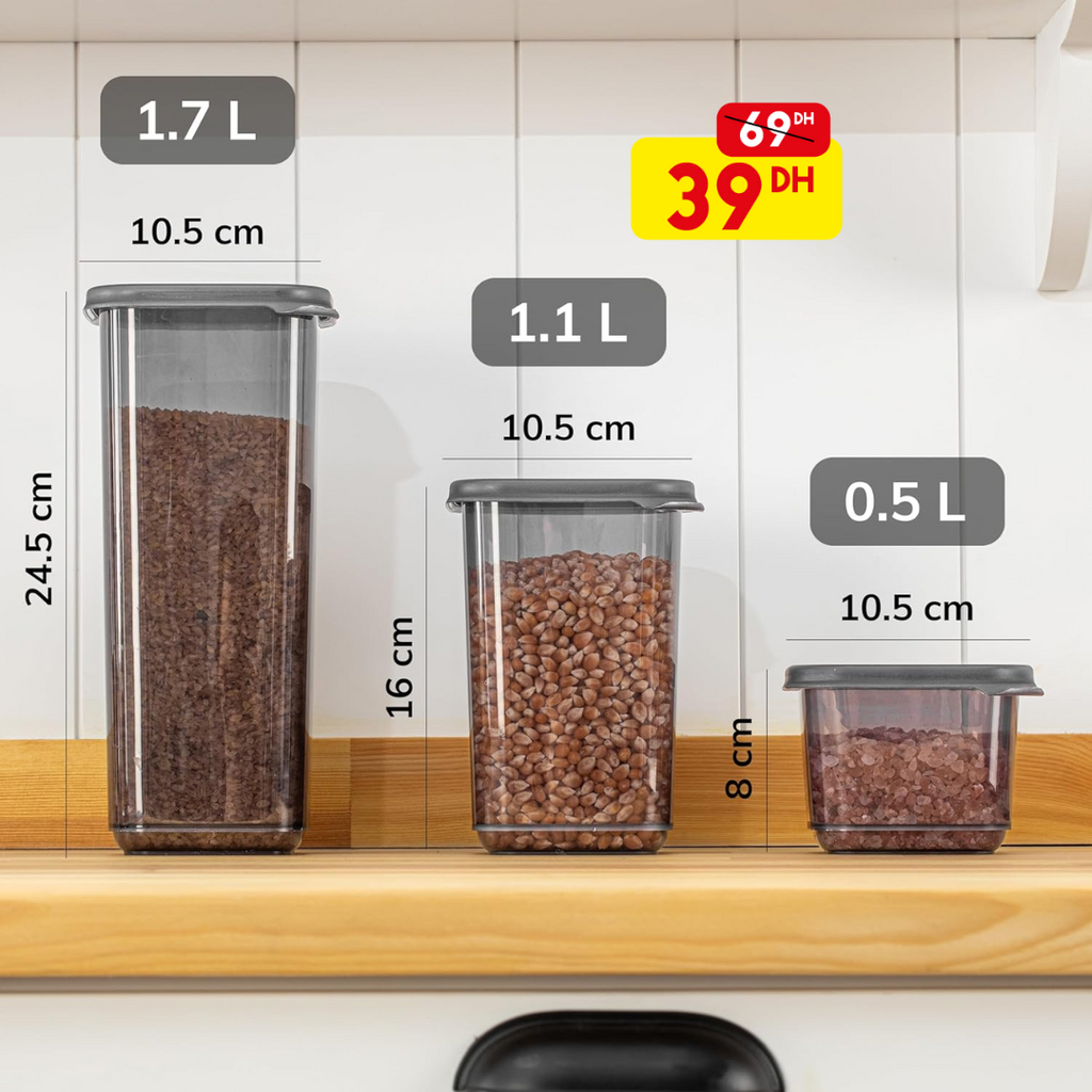 Lot de 3 boîtes de conservation hermétiques avec couvercle - Mahally.ma