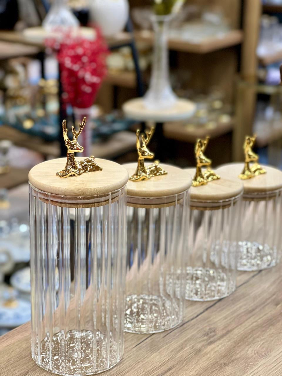 Lot de 4 Bocaux en Verre avec Couvercles en Bois