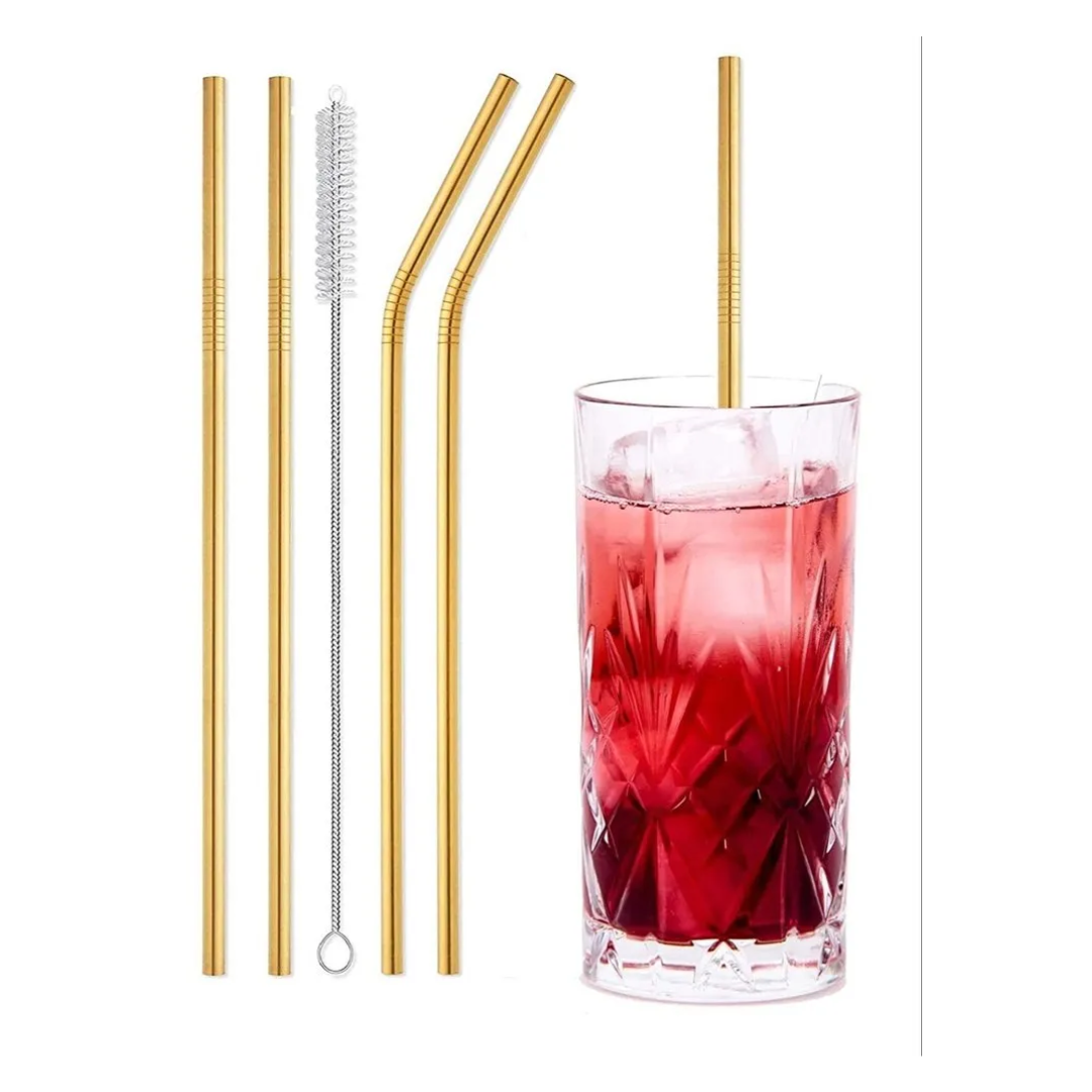 Lot de 4 Pailles Métalliques Réutilisables en Acier Inoxydable