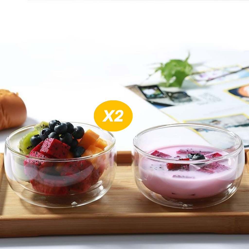 Lot de 2 bols en verre à double paroi