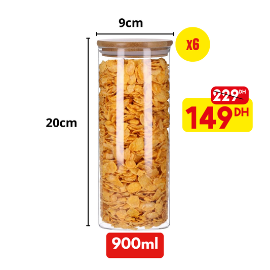 Lot de 6 Bocaux Hermétique avec Couvercle 900ml - Mahally.ma