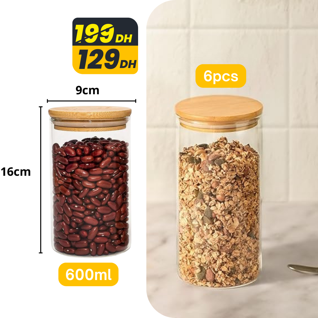 Lot de 6 Bocaux Hermétiques 600 ml avec Couvercles - Mahally.ma