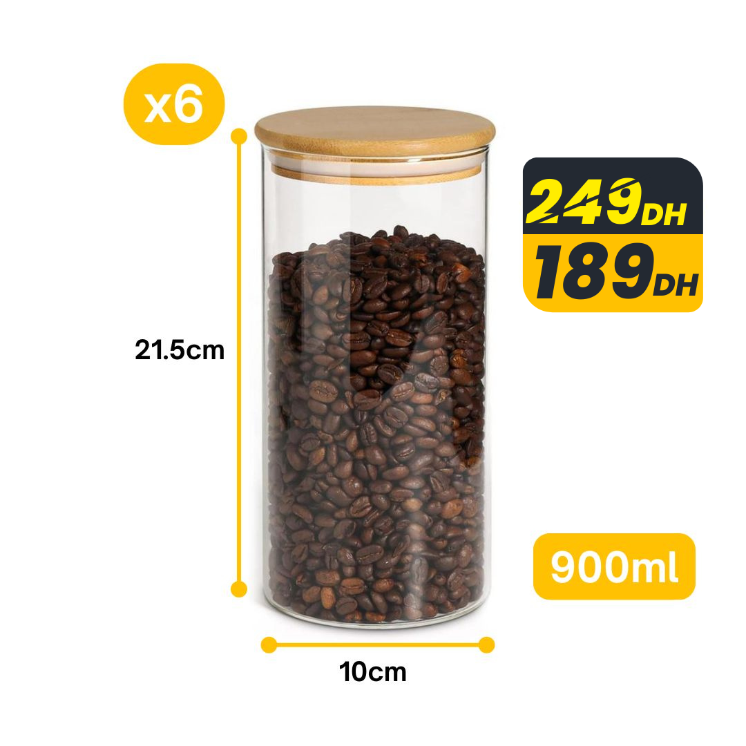 Lot de 6 Bocaux Hermétiques 900 ml avec Couvercles - Mahally.ma