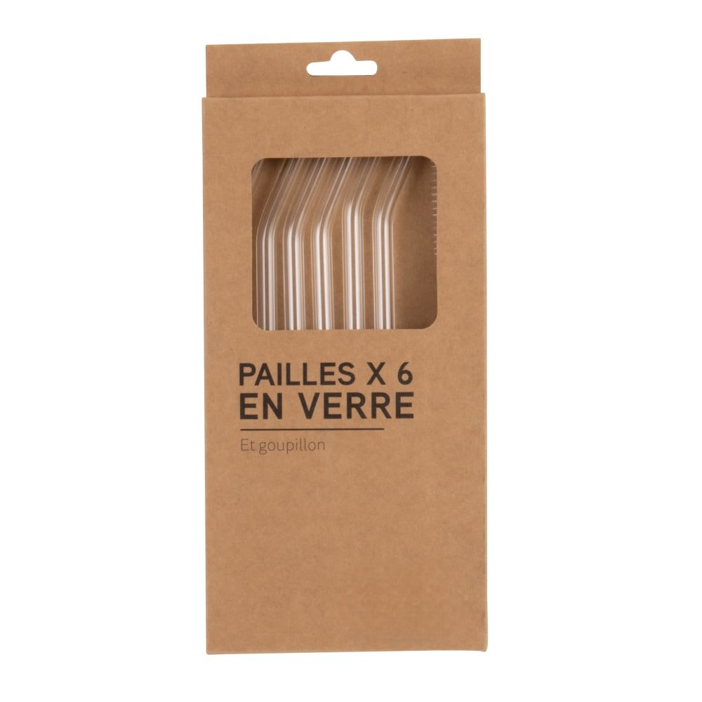 Lot de 6 Pailles Transparentes en Verre + Goupillon