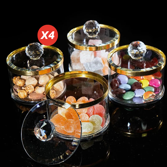 Lot de 4 Boîtes à bonbons en cristal avec détails dorés - Mahally.ma
