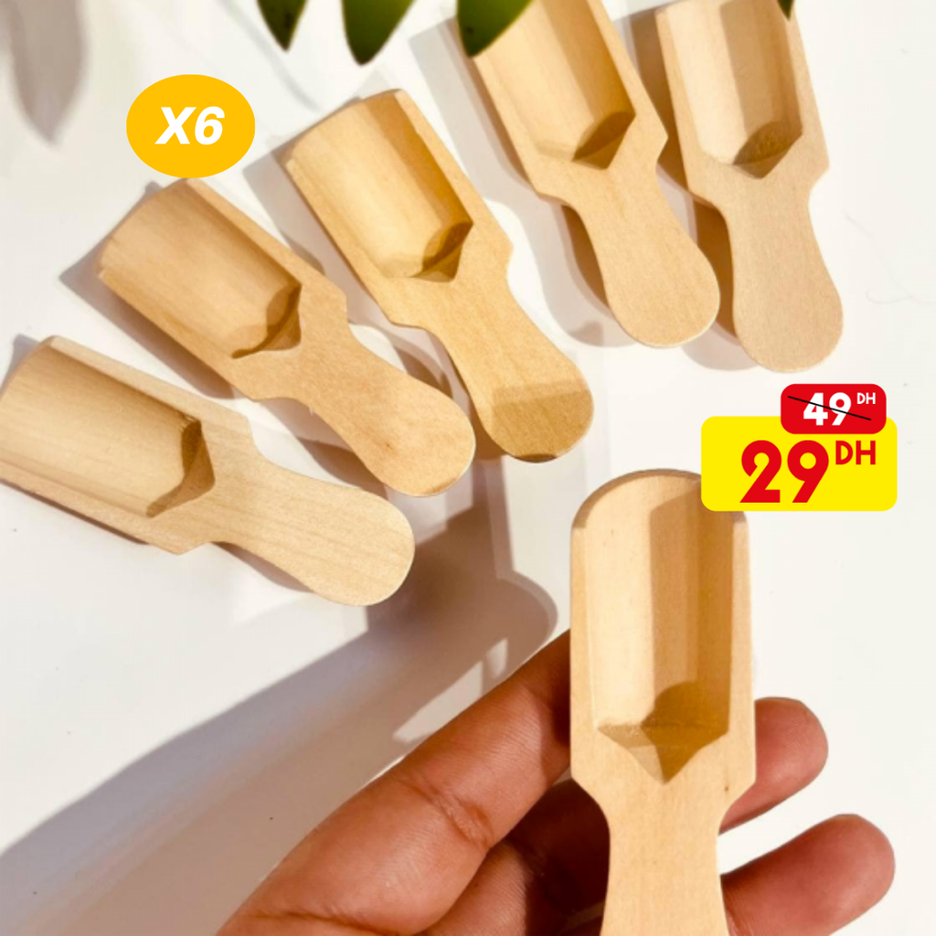 Lot de 6 cuillères en bambou naturel - Mahally.ma