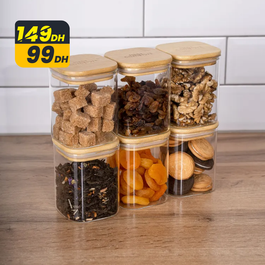 Lot de 6 Pots à Épices Carrés 425 ml avec Couvercles - Mahally.ma