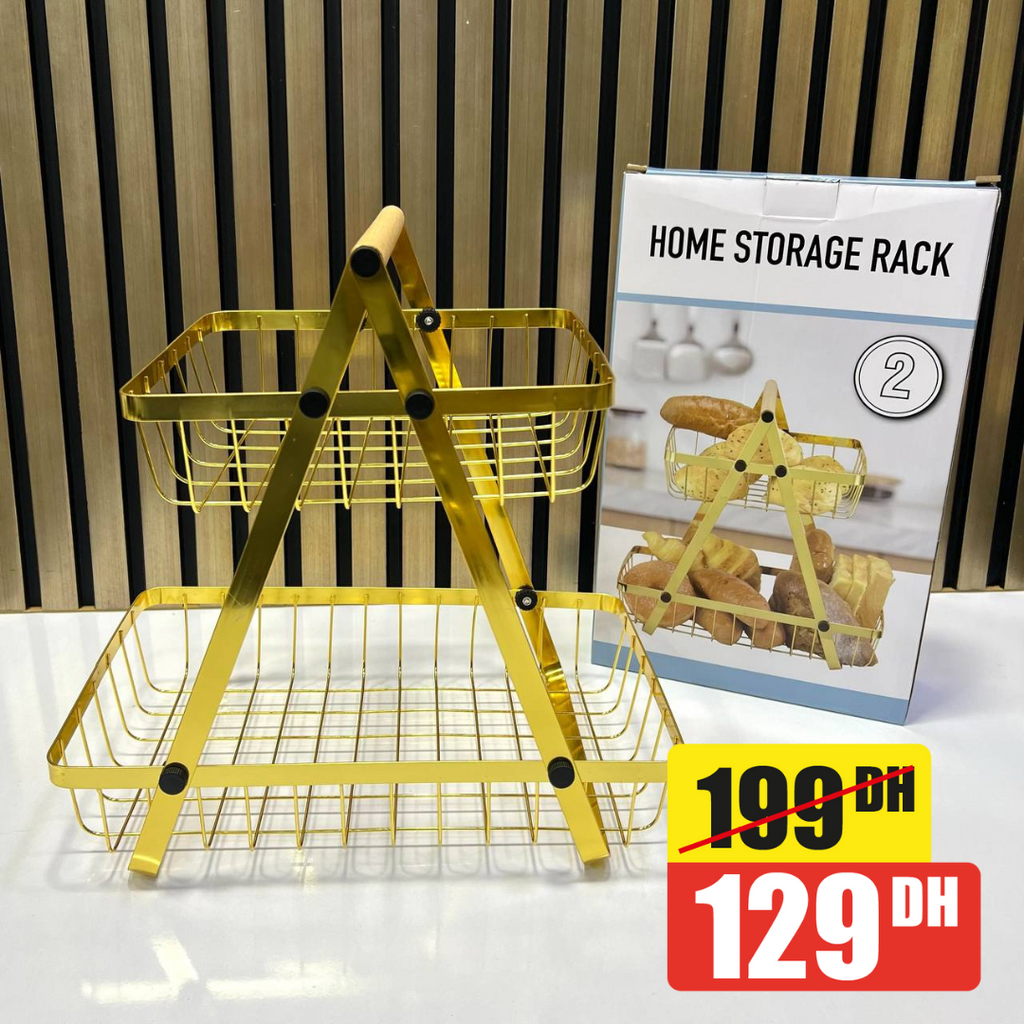 Panier à Fruits en métal à 2 niveaux, support à gâteaux, Portable, rangement de cuisine Doré - Mahally.ma