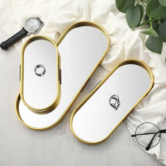 Lot de 3 Plateau Ovale pour Bijoux avec Miroir Doré - Mahally.ma