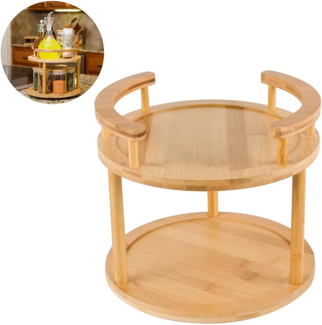 Plateau Rotatif en Bambou à 2 Couches – 25cm
