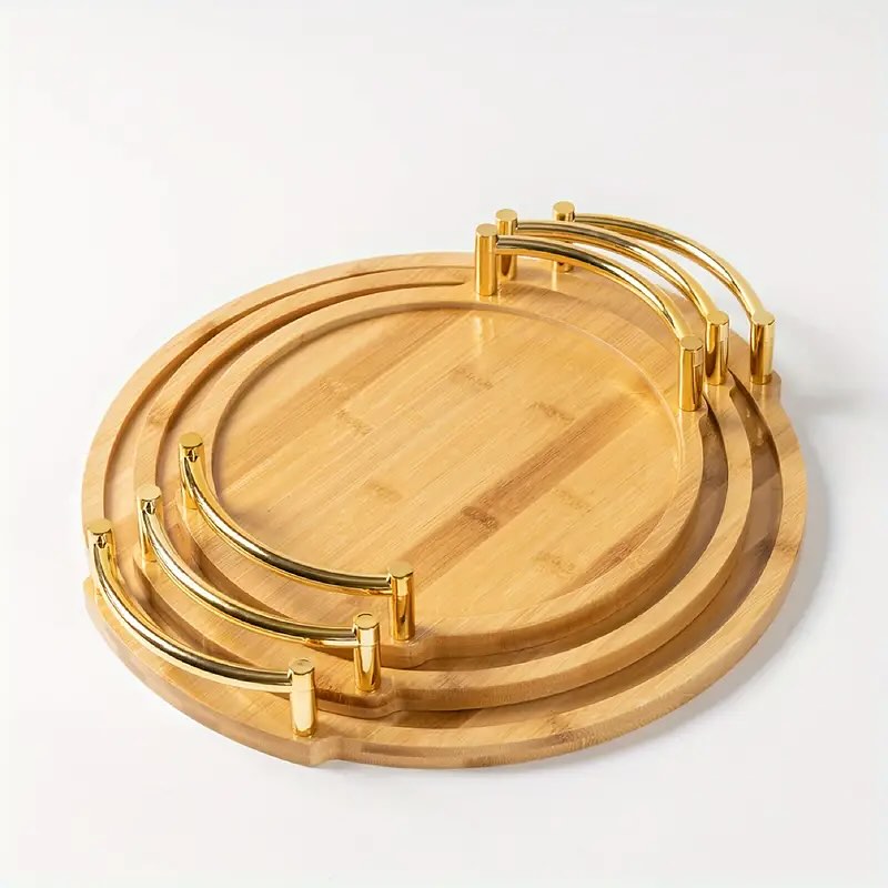 Plateau de Service en Bambou - Ensemble de 3 Plateaux en Bois avec Poignées - Mahally.ma