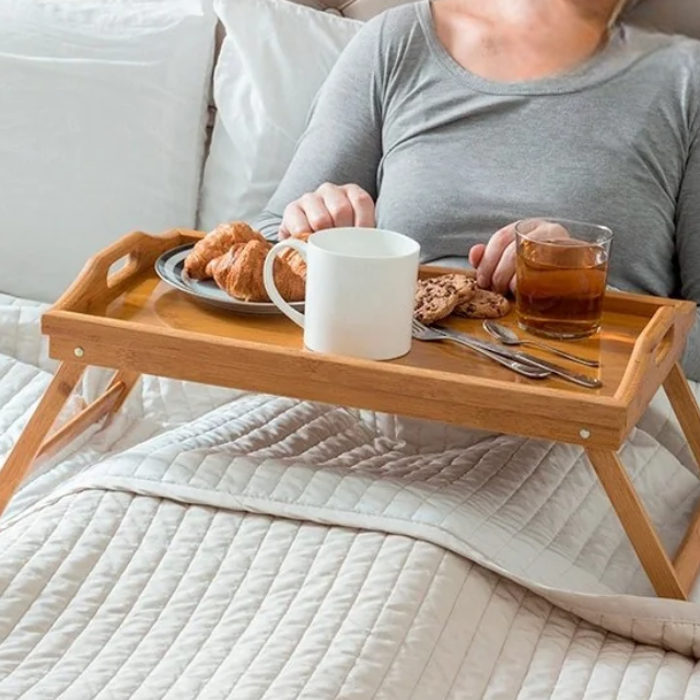 Plateau et Table à Manger 2 en 1 Pliante – Bois Naturel