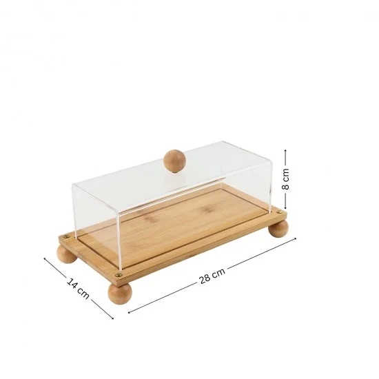 Présentoir à Gâteaux Rectangulaire en Bois avec Couvercle Acrylique