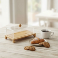 Présentoir à Gâteaux Rectangulaire en Bois avec Couvercle Acrylique