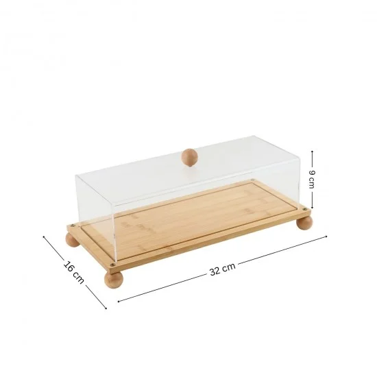 Présentoir à Gâteaux Rectangulaire en Bois avec Couvercle Acrylique