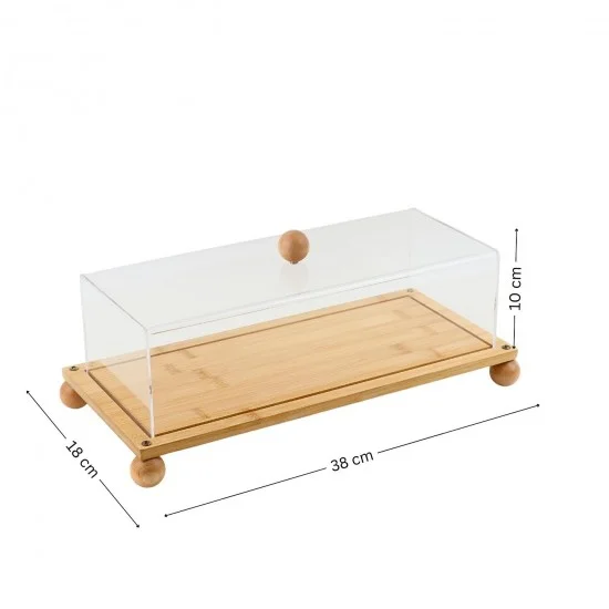 Présentoir à Gâteaux Rectangulaire en Bois avec Couvercle Acrylique
