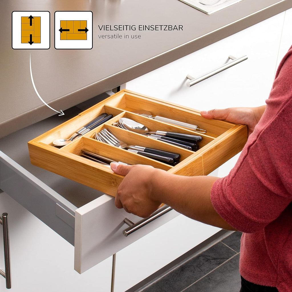 Range-Couverts Extensible en Bambou – 7 Compartiments