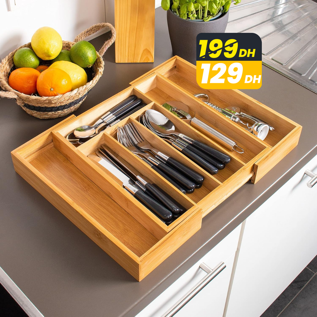 Range-Couverts Extensible en Bambou – 7 Compartiments