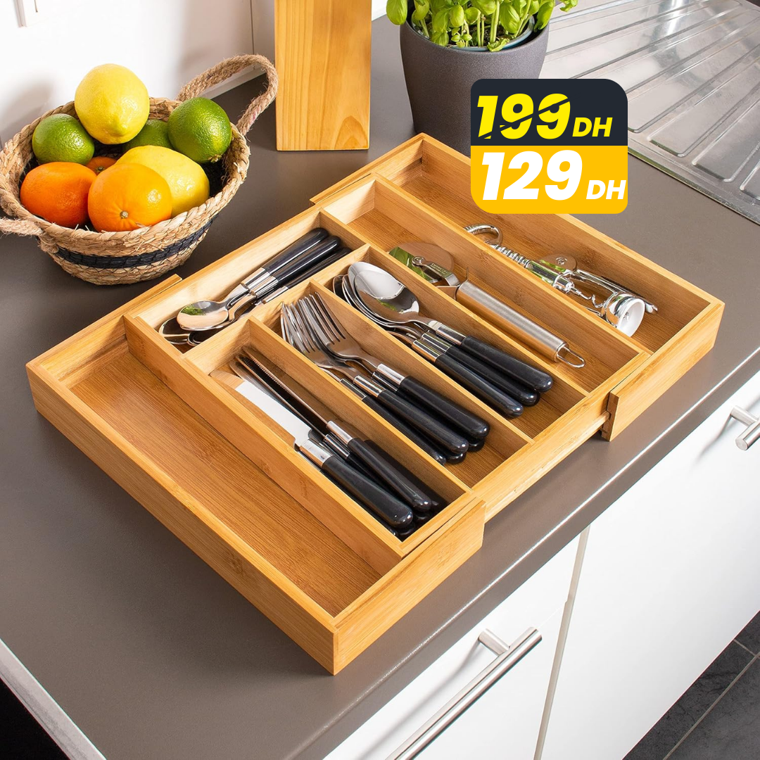 Range-Couverts Extensible en Bambou – 7 Compartiments