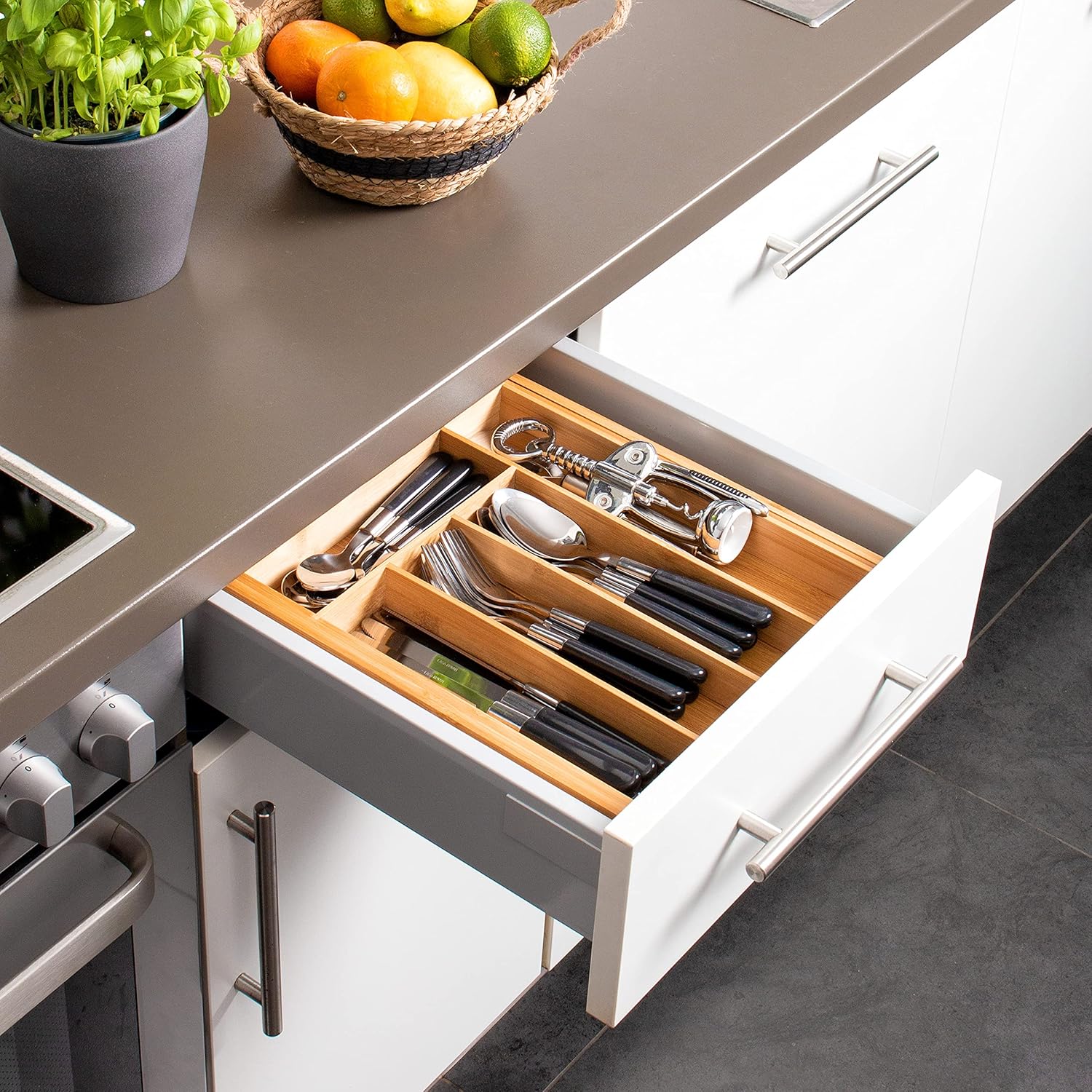 Range-Couverts Extensible en Bambou – 7 Compartiments