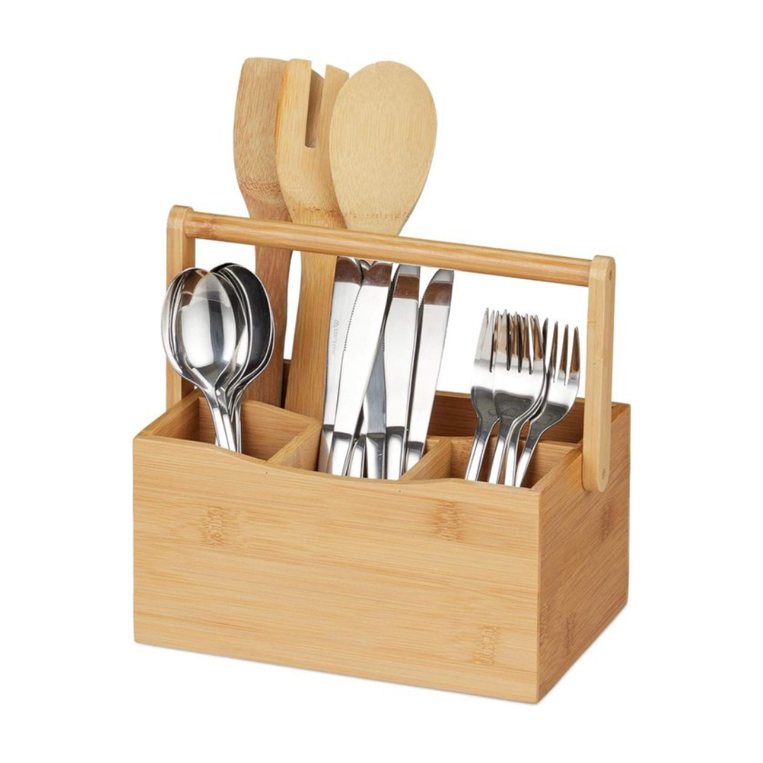 Range-Couverts en Bambou avec Poignée – 4 Compartiments