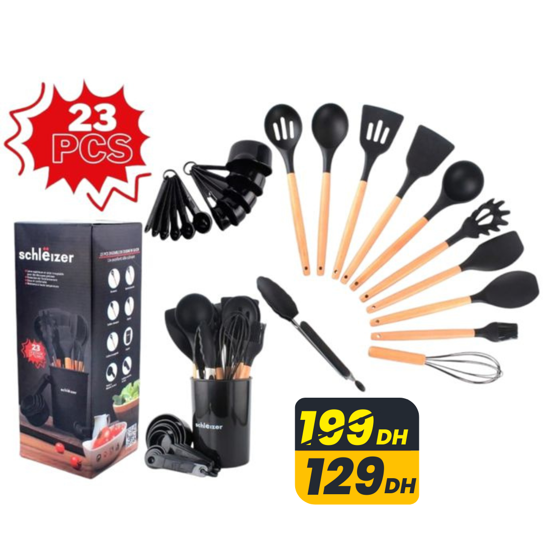 Set de 23 Ustensiles de Cuisine en Silicone avec Support - Mahally.ma
