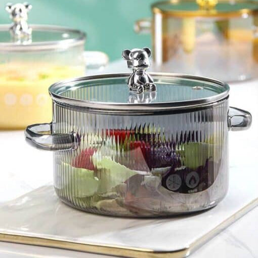 Casserole en Verre 1,6 L avec Couvercle Gris - Mahally.ma