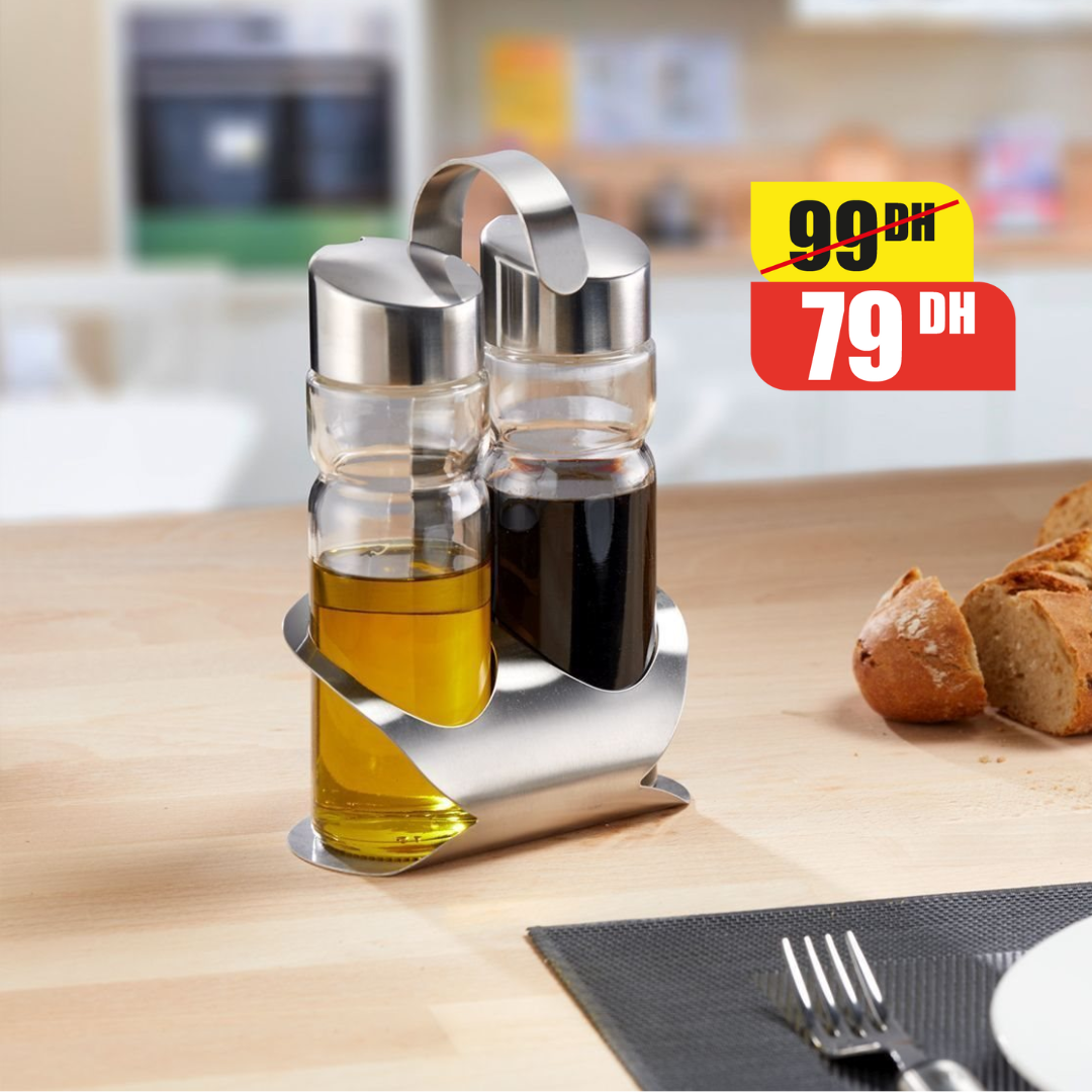 Support à Condiments 3 Pièces – Flacons Huile & Vinaigre 160 ml